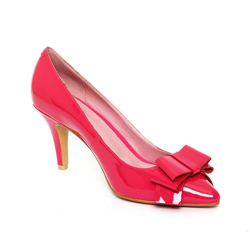 benative本那女士高端ol风尖头中跟皮鞋 尖头蝴蝶结范 粉色 39