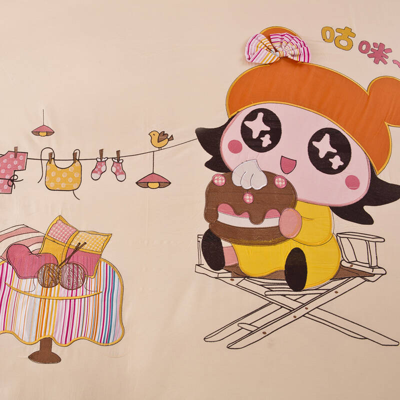 馨灵家纺 全棉贴布绣绣花四件套 咕咪-黄 1.5-1.8米