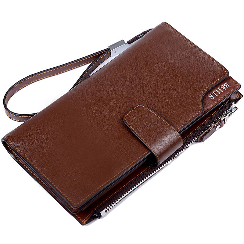 佰利老人男士钱包男士长款手包男手拿包手抓包头层牛皮908 休闲棕丨头