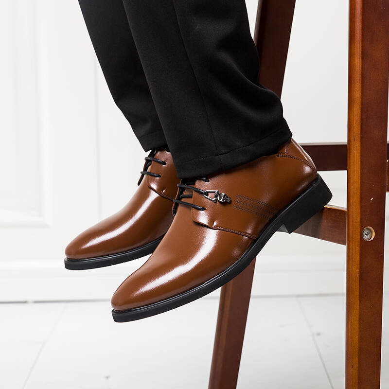 南极奴2015新款男鞋商务型正装皮鞋尖头系带休闲鞋子男士皮鞋 黑色 浅