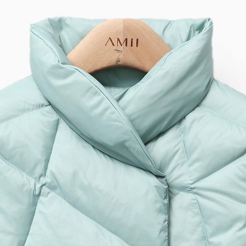 冬新保暖大码枕头领修身中长羽绒服女 天青色 xxl