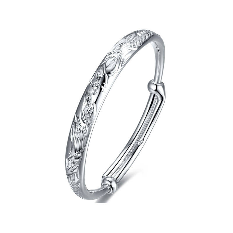 闪购自营 鸣钻国际 s990银女士手镯龙凤镯 精致亮面版 推拉手镯 大小