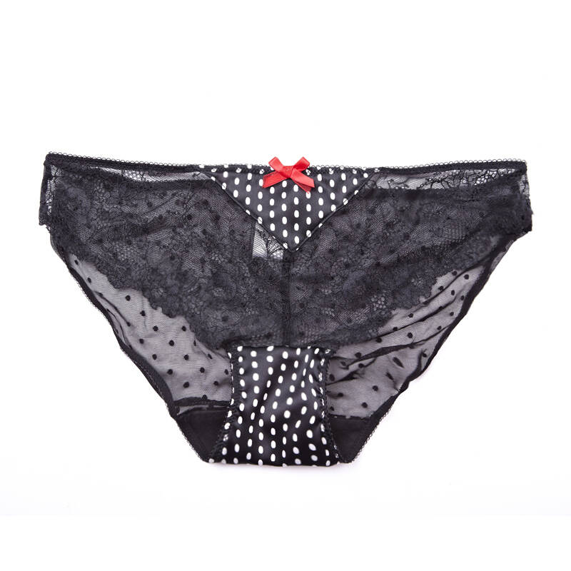 elle内衣透视时尚波点性感蕾丝低腰提臀女士三角内裤 1bl393 黑色p