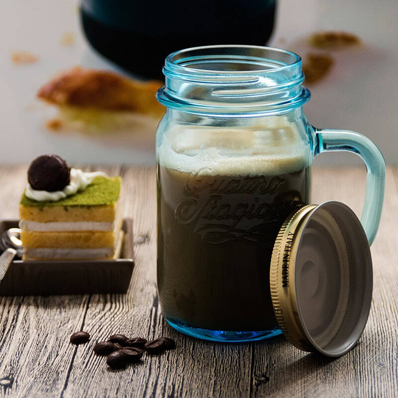 波米欧利(bormioli rocco)意大利进口无铅玻璃杯公鸡杯带把带盖水杯4