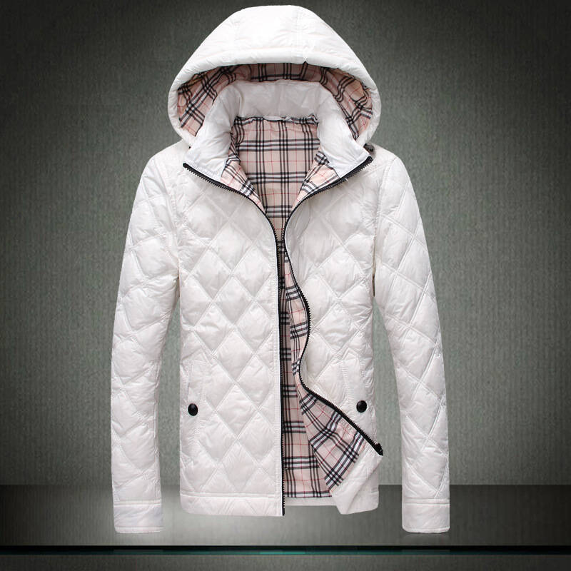 m2monline羽绒服男轻薄款英伦格子连帽羽绒外 帽子可卸商务休闲外套