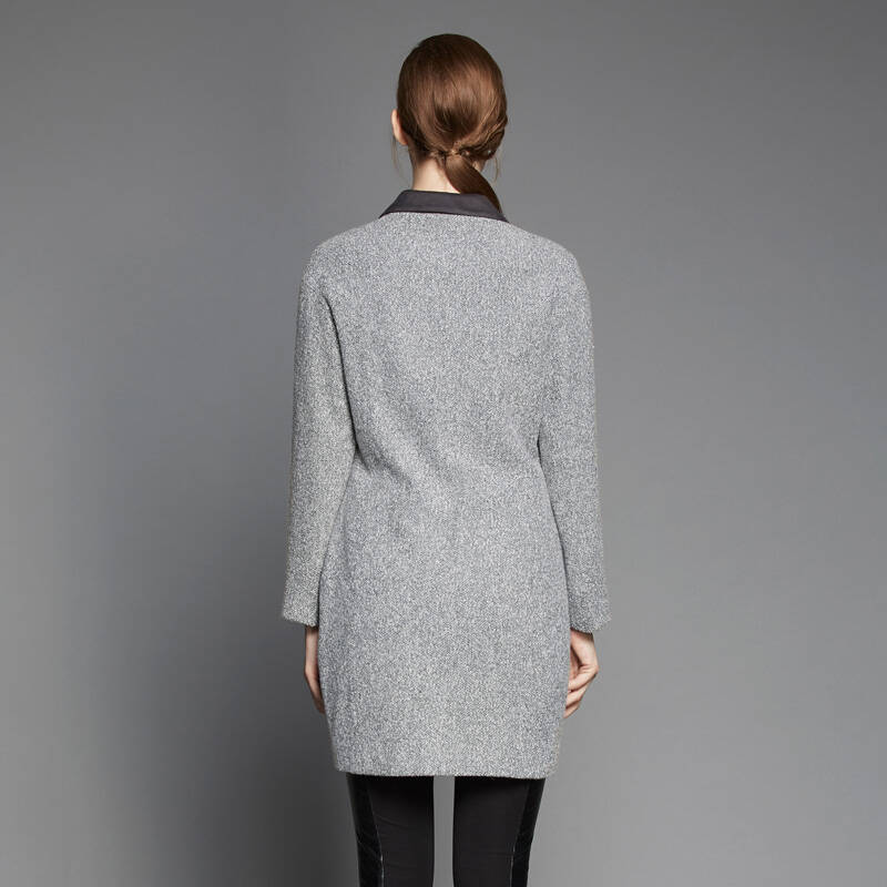 毛呢外套女中长款人字纹h型翻领拉链帅气羊毛大衣 4w6c503米灰色83 xl