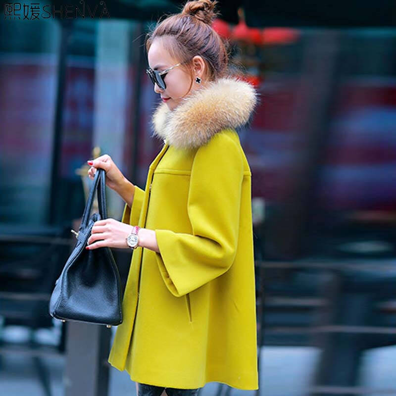 熙媛2015秋冬装韩版女装新品冬天毛呢大衣呢子大毛领毛呢外套女中长