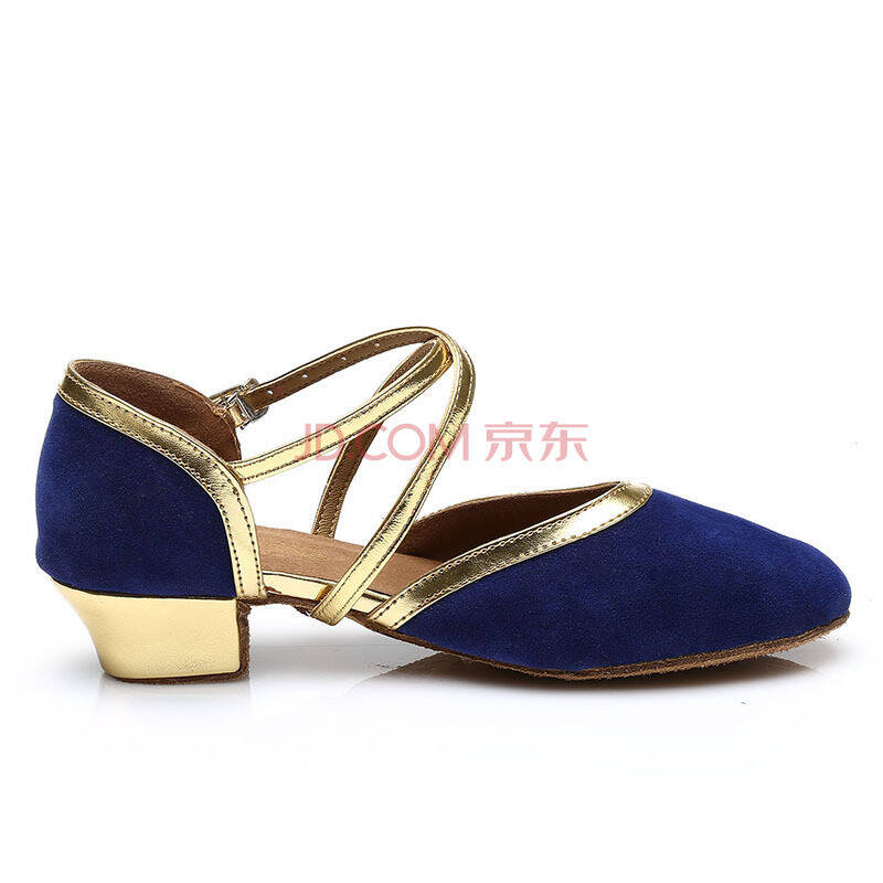 儿童拉丁舞鞋女少儿中跟舞蹈鞋软底包头女童跳舞鞋练功鞋 123b蓝加金