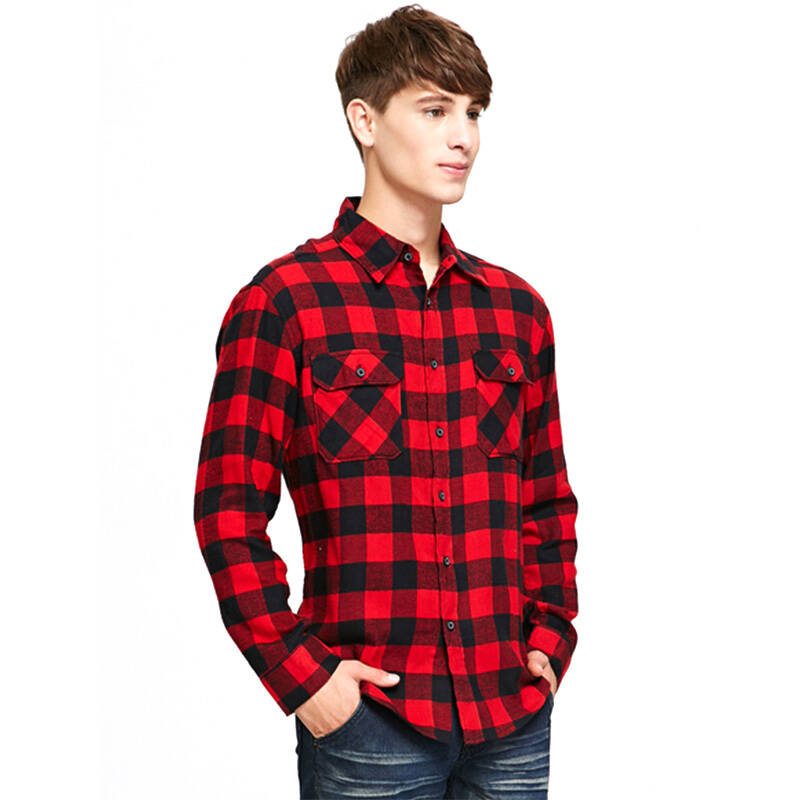 闪购自营 老海军 old navy 527049 男士长袖英伦格子衬衫 红黑 m号