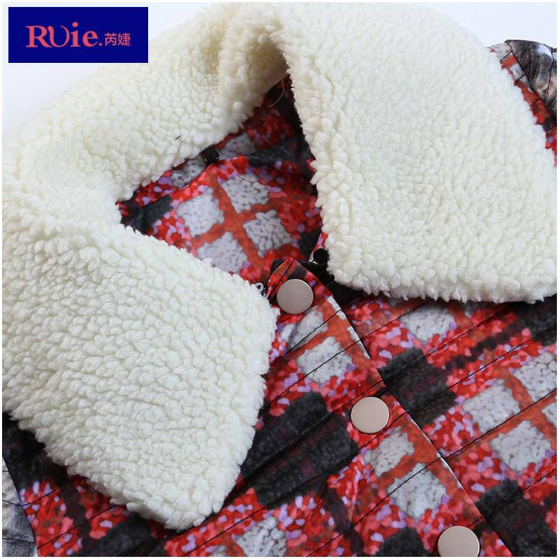 芮婕服装*女装2015秋冬新款时尚宽松型中长款羊羔毛大翻领女式羽绒服