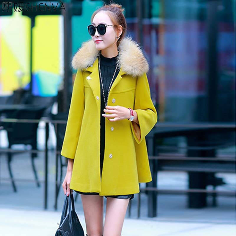 熙媛2015秋冬装韩版女装新品冬天毛呢大衣呢子大毛领毛呢外套女中长