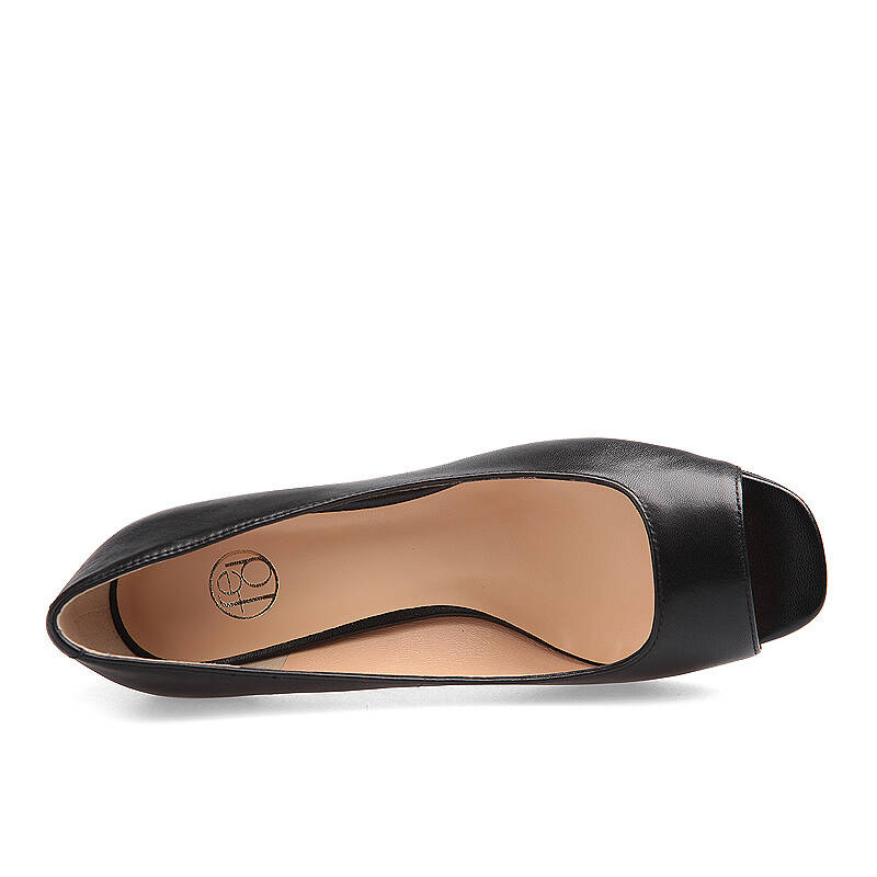 舒适中跟素面羊皮女鞋休闲职场白领鱼嘴单鞋1450341 黑色羊皮610102