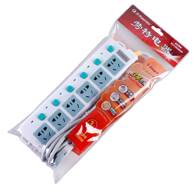 劳特(rotor)插排插线板826 六孔单排电源插座接线板 分控 带过载保护