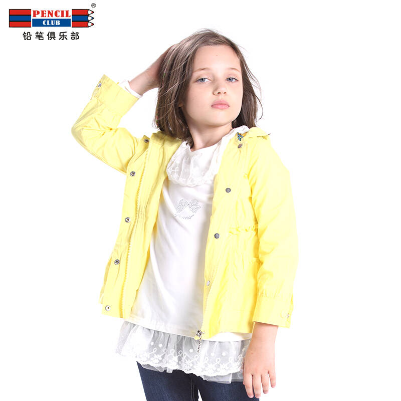铅笔俱乐部童装 2014秋装新品女童连帽外套休闲纯棉上衣女外套 浅绿蓝