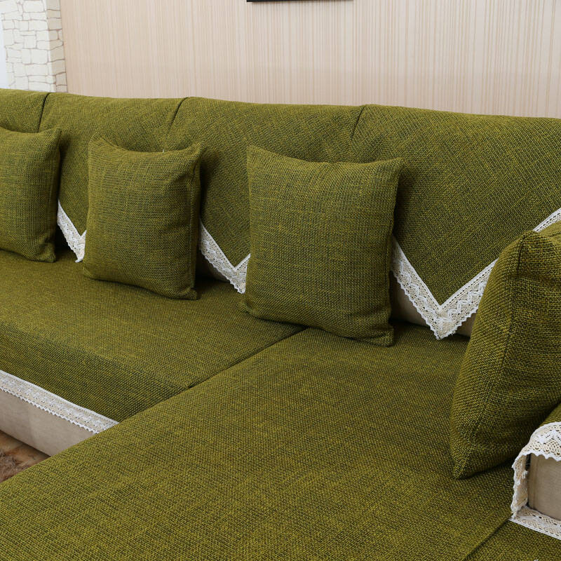 沙发罩布艺沙发巾环保透气沙发垫子田园风系列 亚麻绿 90*160