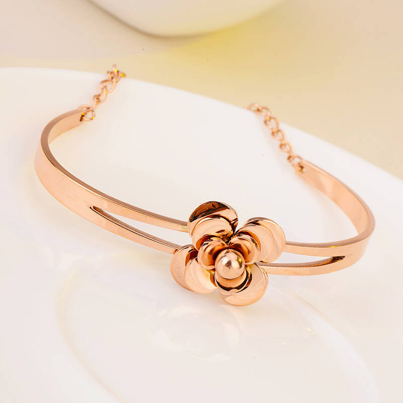 pinkking玫瑰金山茶花手镯
