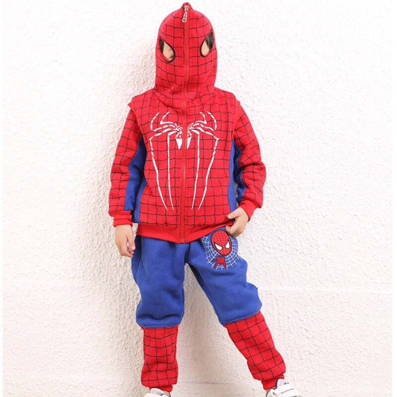 童装秋冬装蜘蛛侠新款男童套装休闲儿童中大童三件套棉潮 蓝色加绒