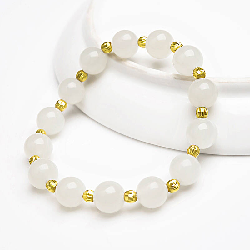 宋玉坊和田玉手链 和田玉搭配足金转运珠手链 附赠鉴定证书