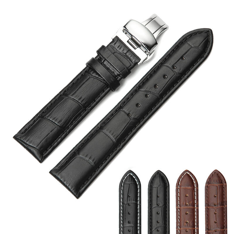 世辉皮表带名匠系列梅花宾格双狮玫瑰金蝴蝶扣手表带 男女14 161819