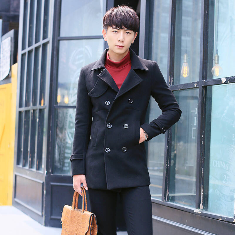 2015 男士呢子大衣 冬装毛呢大衣男 英伦休闲呢外套韩版修身翻领中长