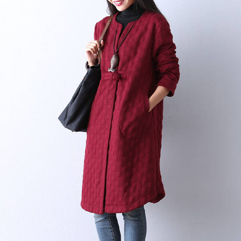 紫翰2016春季新款女装文艺韩版盘口长袖开衫大码中长