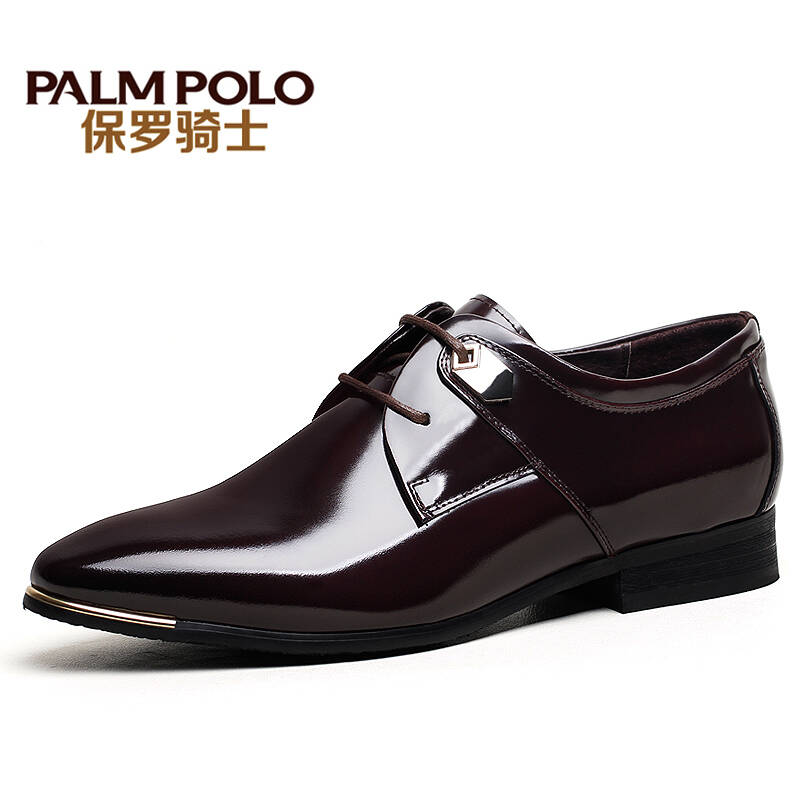 保罗骑士 韩版正装皮鞋真皮商务男鞋尖头单鞋024qa1129 酒红色 44