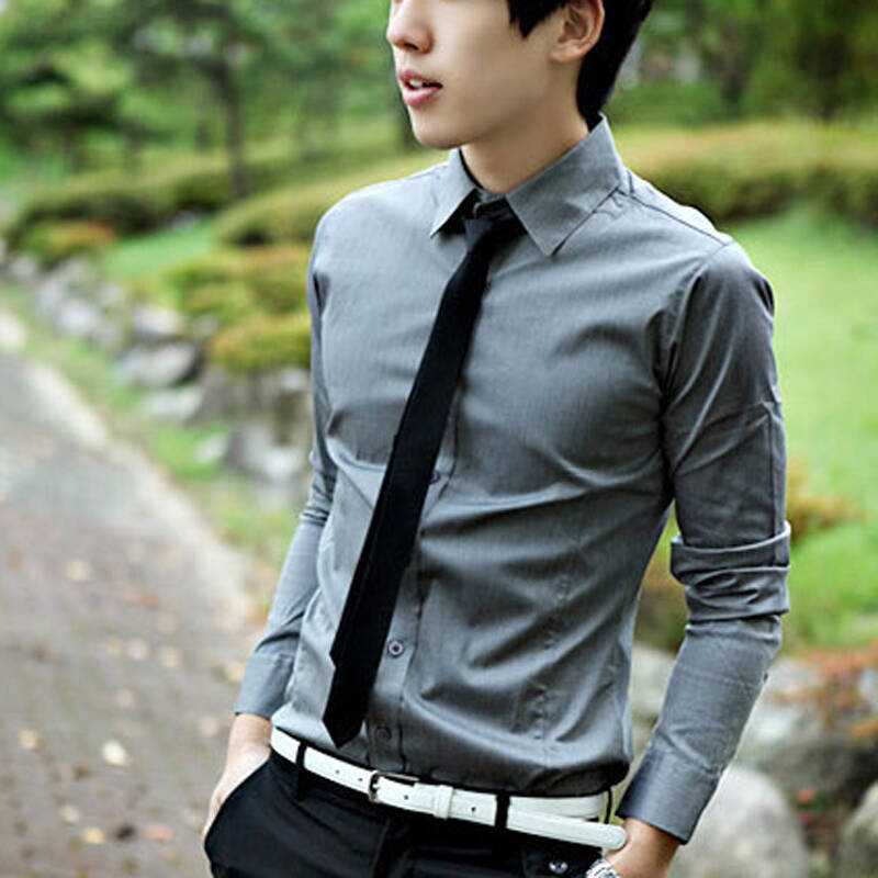 瑶池玉 2015新款韩版修身纯色长袖衬衣 纯棉修身百搭款男装衬衫c35