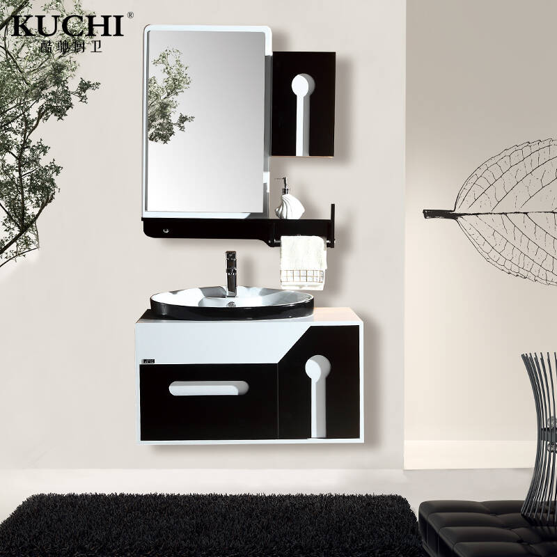 酷驰卫浴 简约浴室柜组合 黑白经典 防水台上盆洗脸池洗手盆卫生间