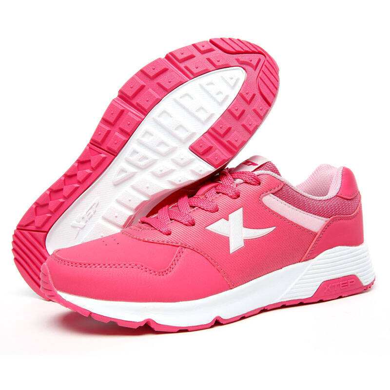 特步女子颜色拼接时尚经典运动鞋户外慢跑鞋 粉红 35