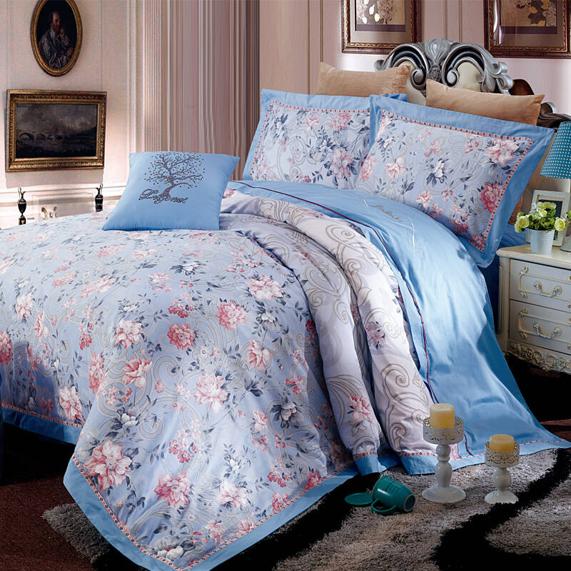 金贝壳家纺 床品套件 五件套 纯棉 床单 被套 云萱 1.8m 6英尺床