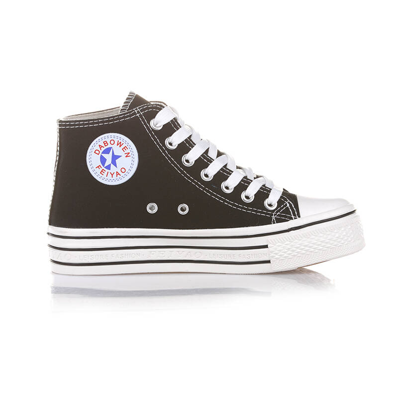 飞耀 休闲鞋 高帮帆布鞋女 经典松糕底夏季系带单鞋 黑色 40