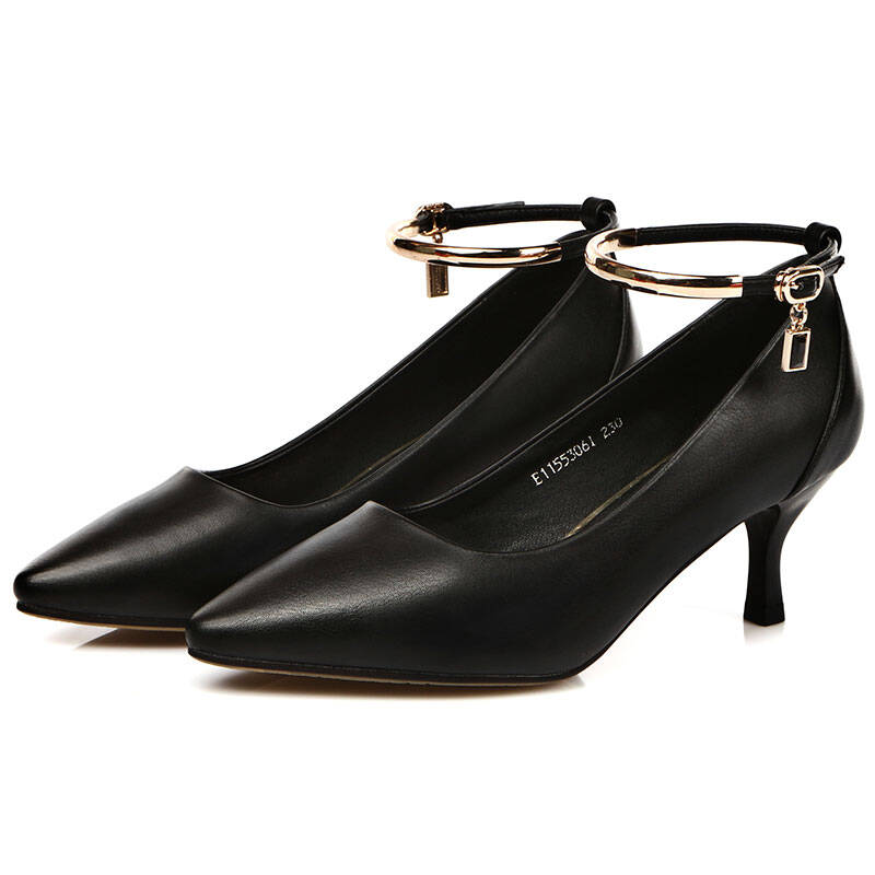 花花公子 (playboy)ol通勤女鞋高跟鞋女秋细跟浅口单鞋e11553061 黑色