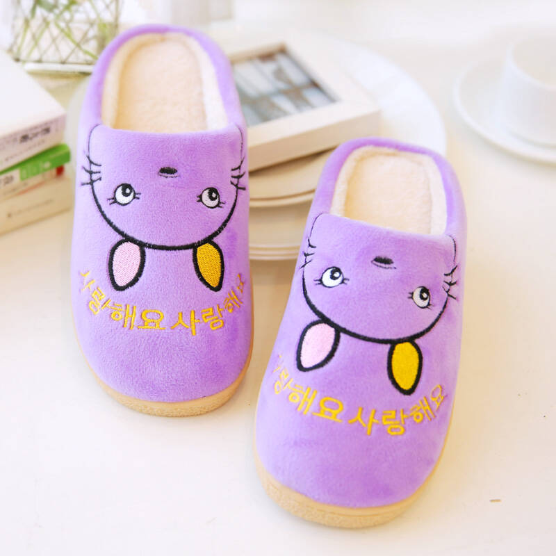 比趣 秋冬新款卡通龙猫超毛绒保暖防滑厚底情侣居家棉拖鞋月子鞋 紫色