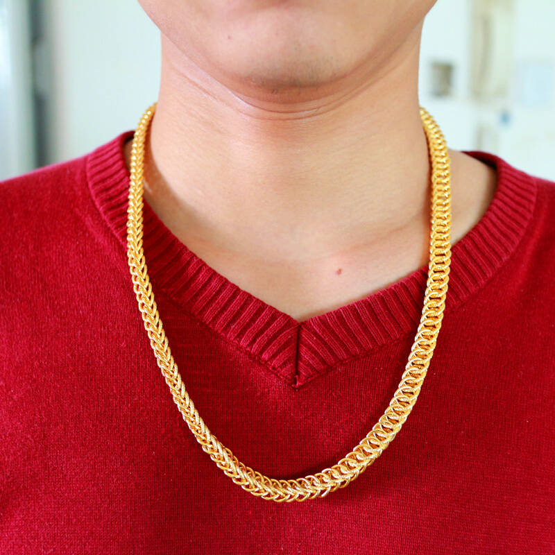 粗宽大蛇骨链老板链手工坦克链结婚首饰仿999足金仿纯金饰品双龙头链