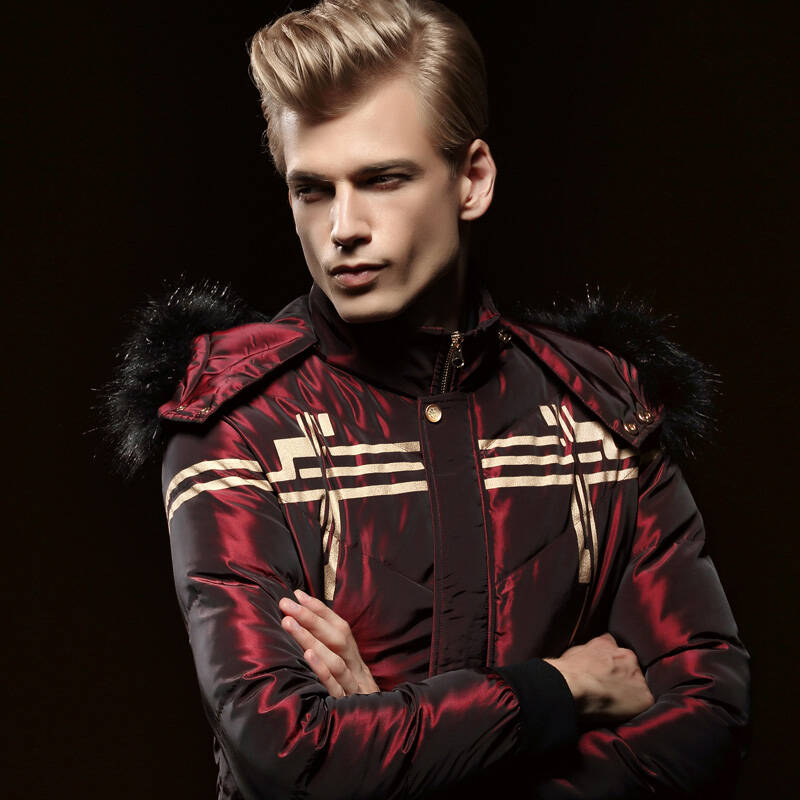 凡转2015冬季男士长袖连帽休闲外套保暖夹棉修身 羽绒服男510066 红色