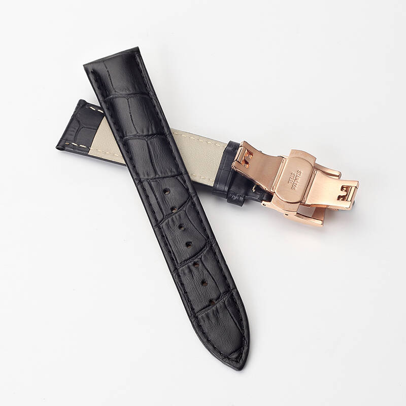 c 诗丹顿 真皮表带 牛皮表带小牛皮蝴蝶扣皮表带1819202122mm 黑皮