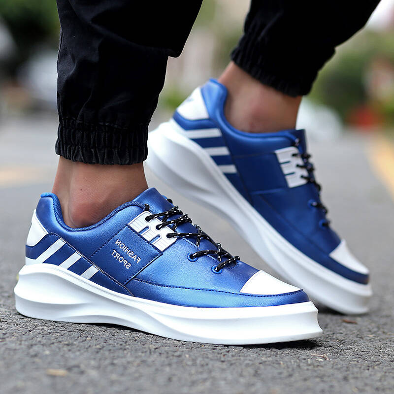 秋季流行男鞋子韩版厚底板鞋男松糕鞋内增高运动鞋男士休闲鞋 989蓝色