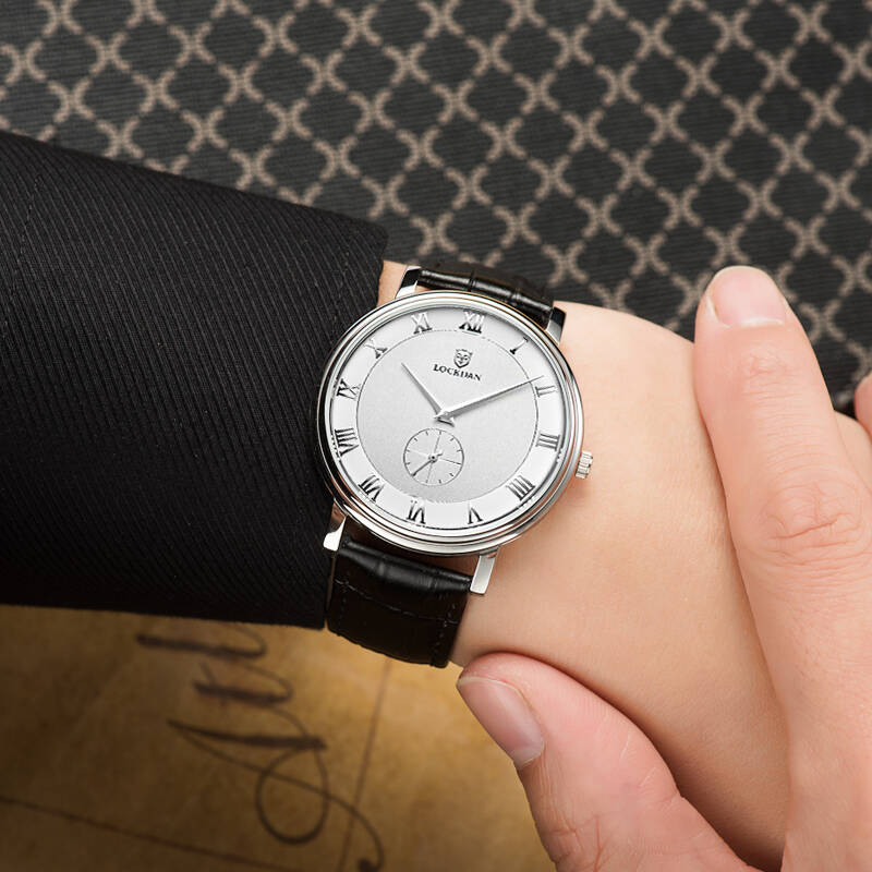 劳卡丹(lockdan)男表 男士超薄时尚商务休闲钢带手表 白面棕带