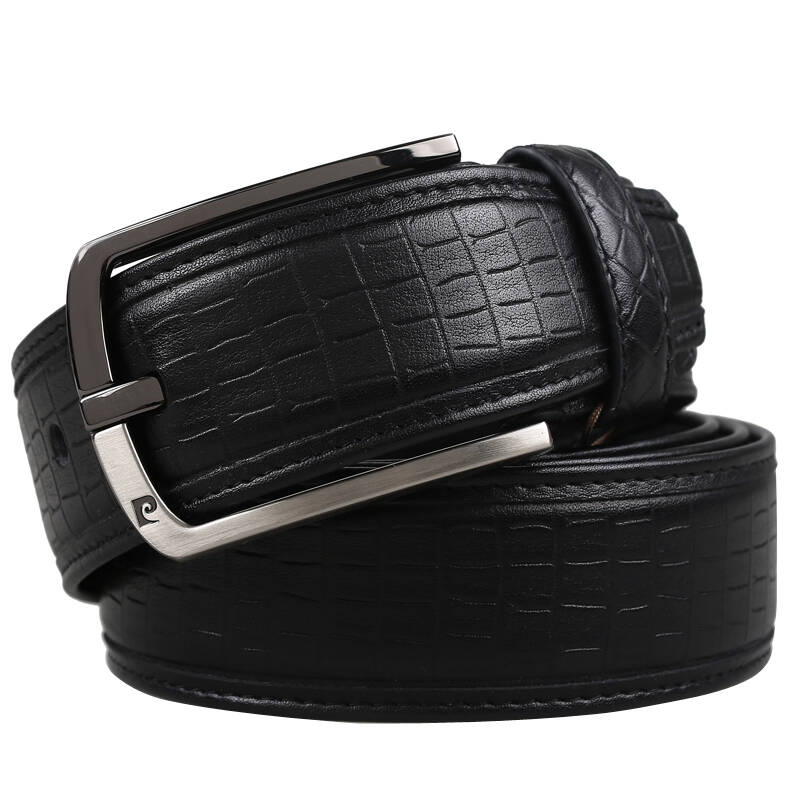 京东配送 皮尔卡丹pierre cardin男士牛皮针扣皮带 黑色