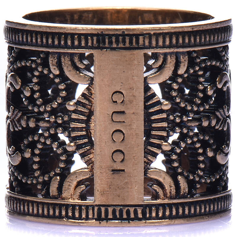 gucci 古驰男款黄铜色黄铜复古镂空戒指 398599 i4600 8233 19【图片