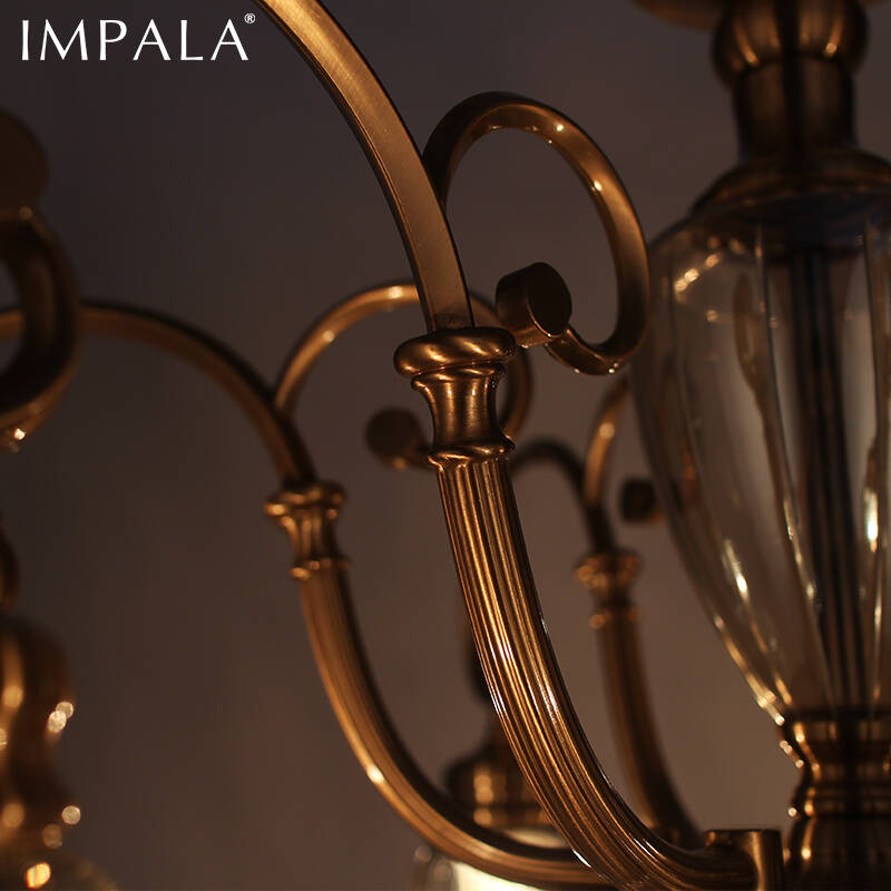 impala干邑色向下玻璃灯罩复古美式乡村铁艺吊灯田园餐厅客厅镀铜灯具