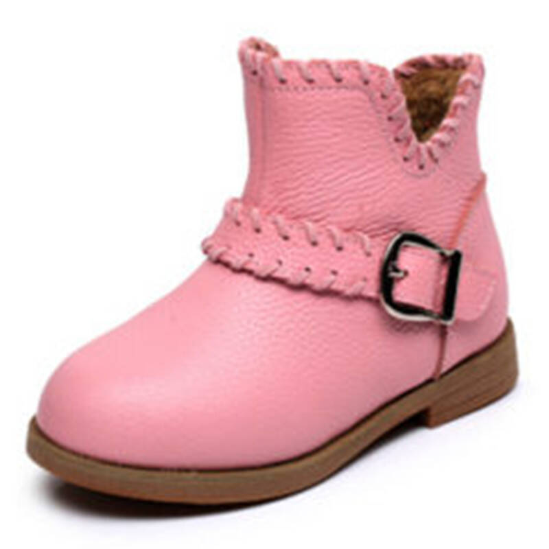 秋冬季新款加绒流苏童靴软底公主皮靴低筒短靴女童马丁靴 粉色0121 31