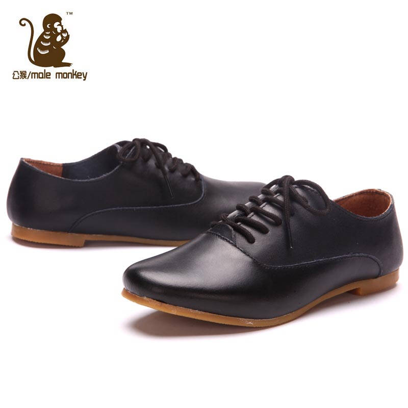 公猴英伦小白鞋休闲女鞋休闲鞋女单鞋小白皮鞋真皮平底单鞋女051 黑色