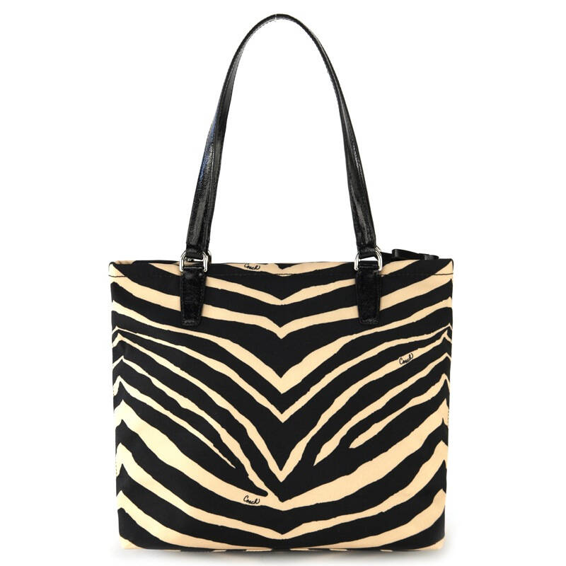 coach 蔻驰 女士织物斑马花纹图案黄黑色手提肩背包 f23283 sbkbk