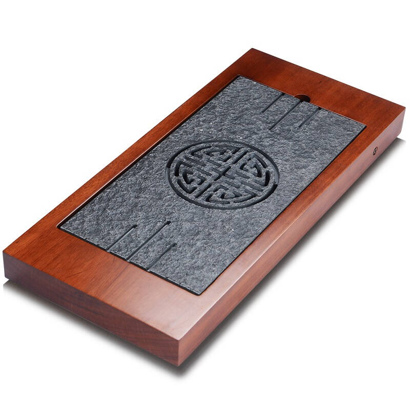 自营 言艺 茶盘 红木嵌乌金石(大号石)平板-喜(57cmx26cm)茶盘