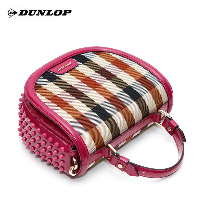 邓禄普 dunlop 女包 新款潮女包包铆钉格仔包单肩斜挎包