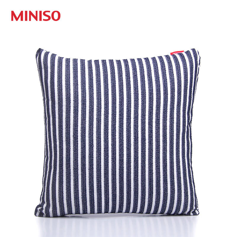 miniso名创优品 美式条纹抱枕提花布艺沙发靠枕pp棉 藏蓝色