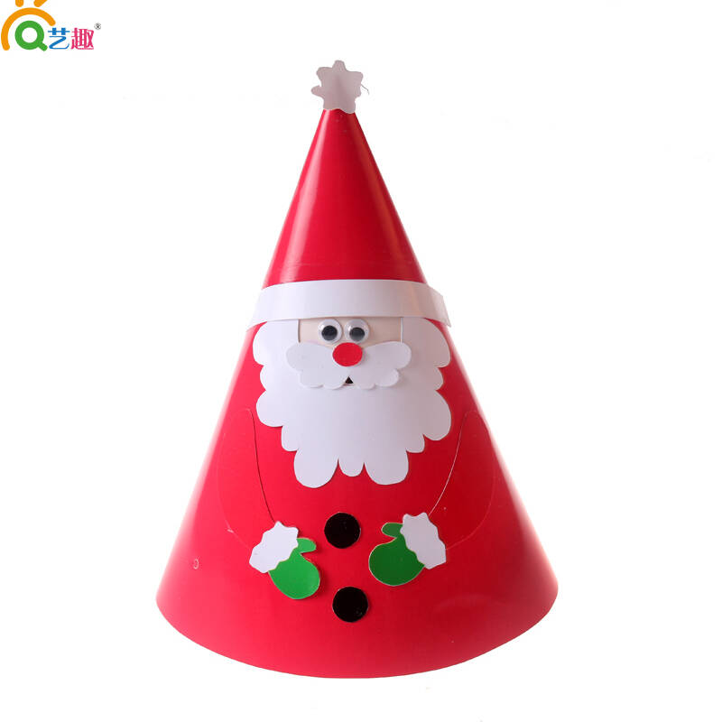 艺趣手工材料包圣诞节新款锥形帽儿童卡通尖帽创意黏贴节日装扮 雪人