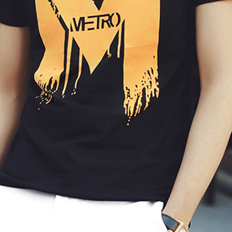 闪购自营 rxt 圆领个性涂鸦m字短袖t恤夏装男式半袖休闲时尚韩版修身