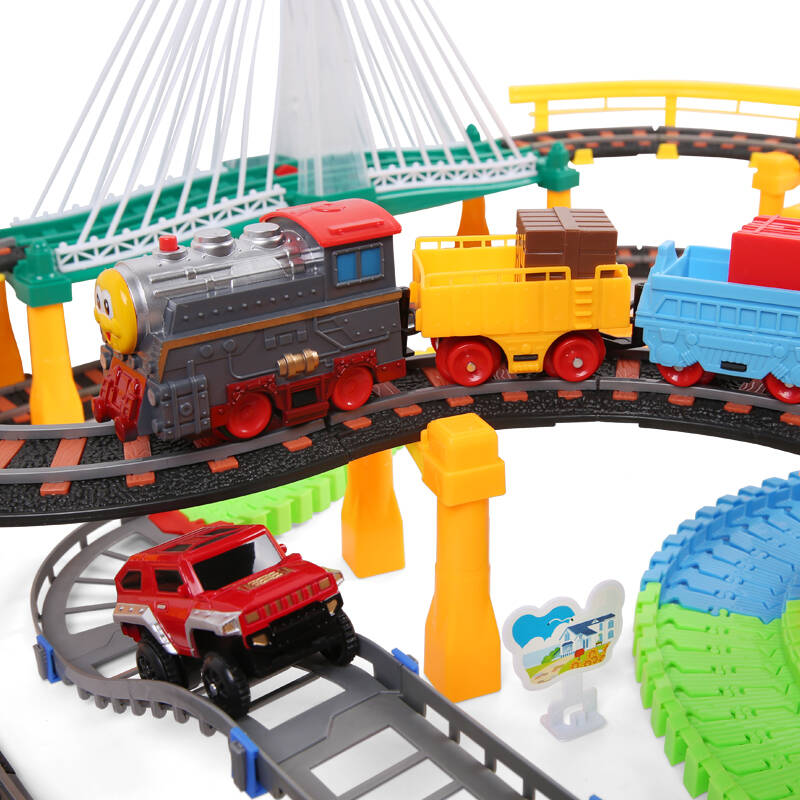 玩具电动轨道火车玩具托马斯小火车套装男孩玩具汽车 奇趣双层轨道车